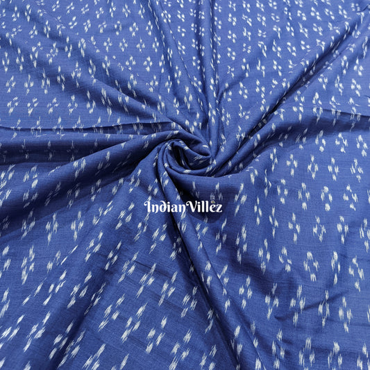 Blue with White Dot Motif Cotton Ikat Handloom Fabric