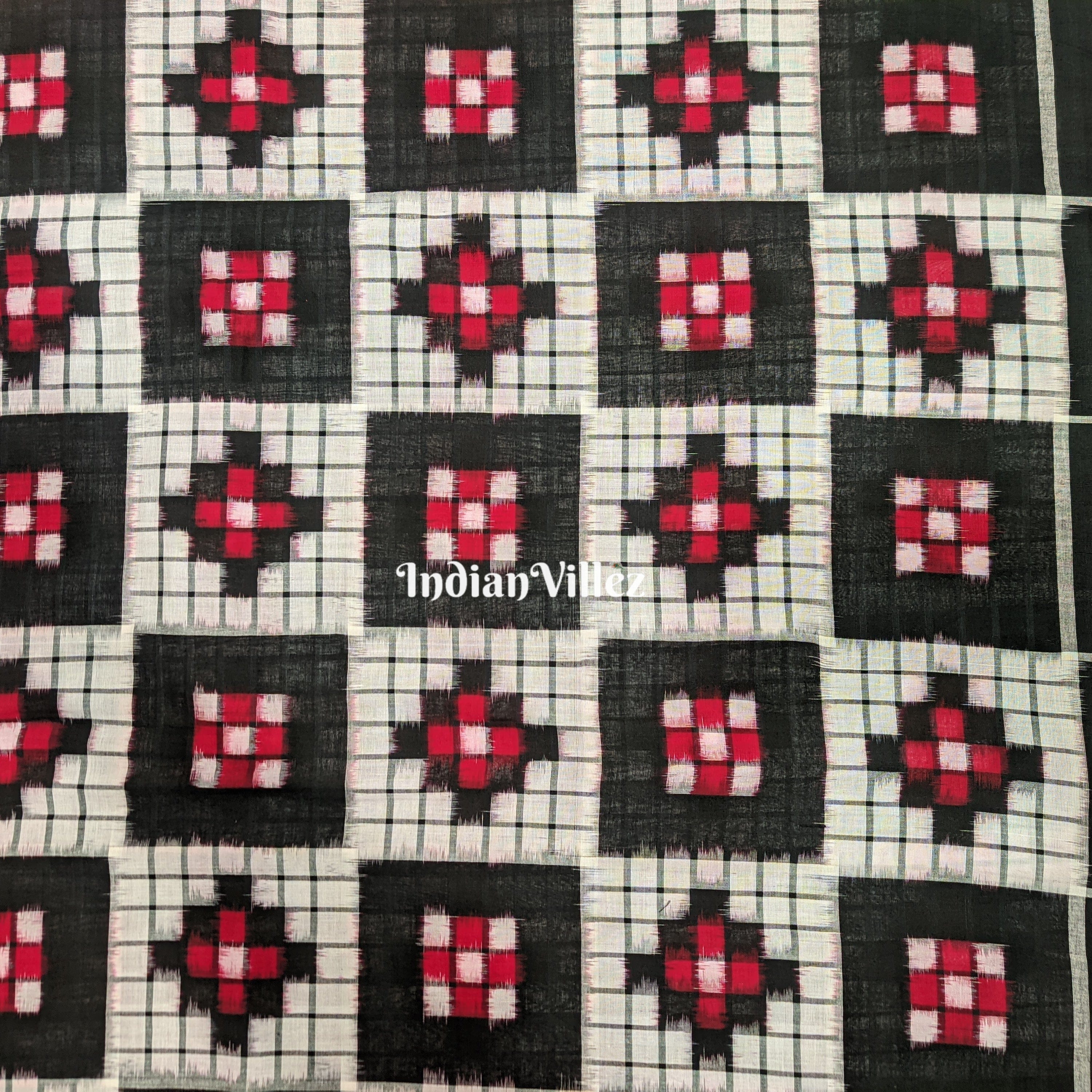 Black White Pasapali Cotton Ikat Fabric