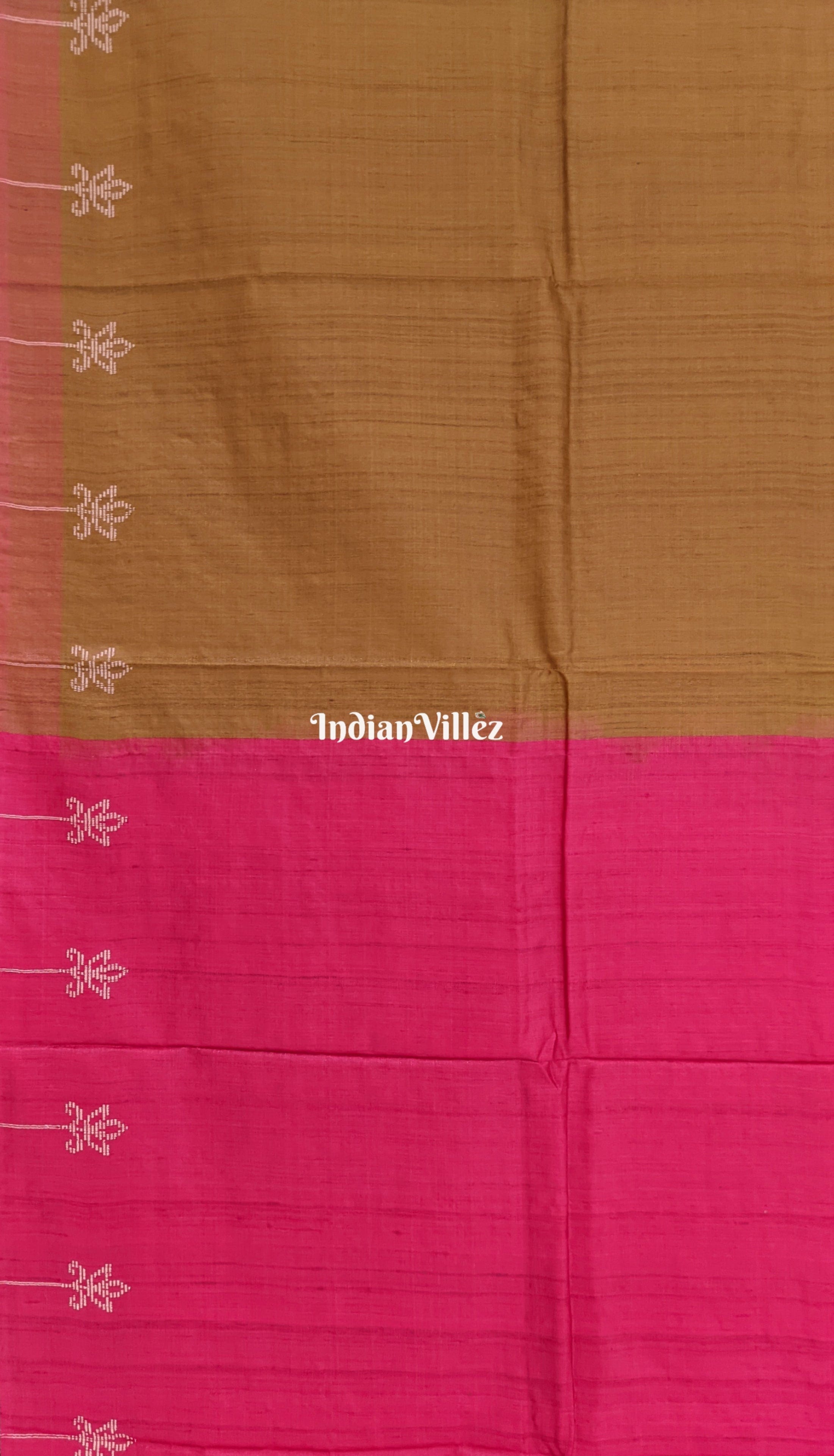 Chocolate Brown Lotus Border Gopalpur Tussar Silk Saree