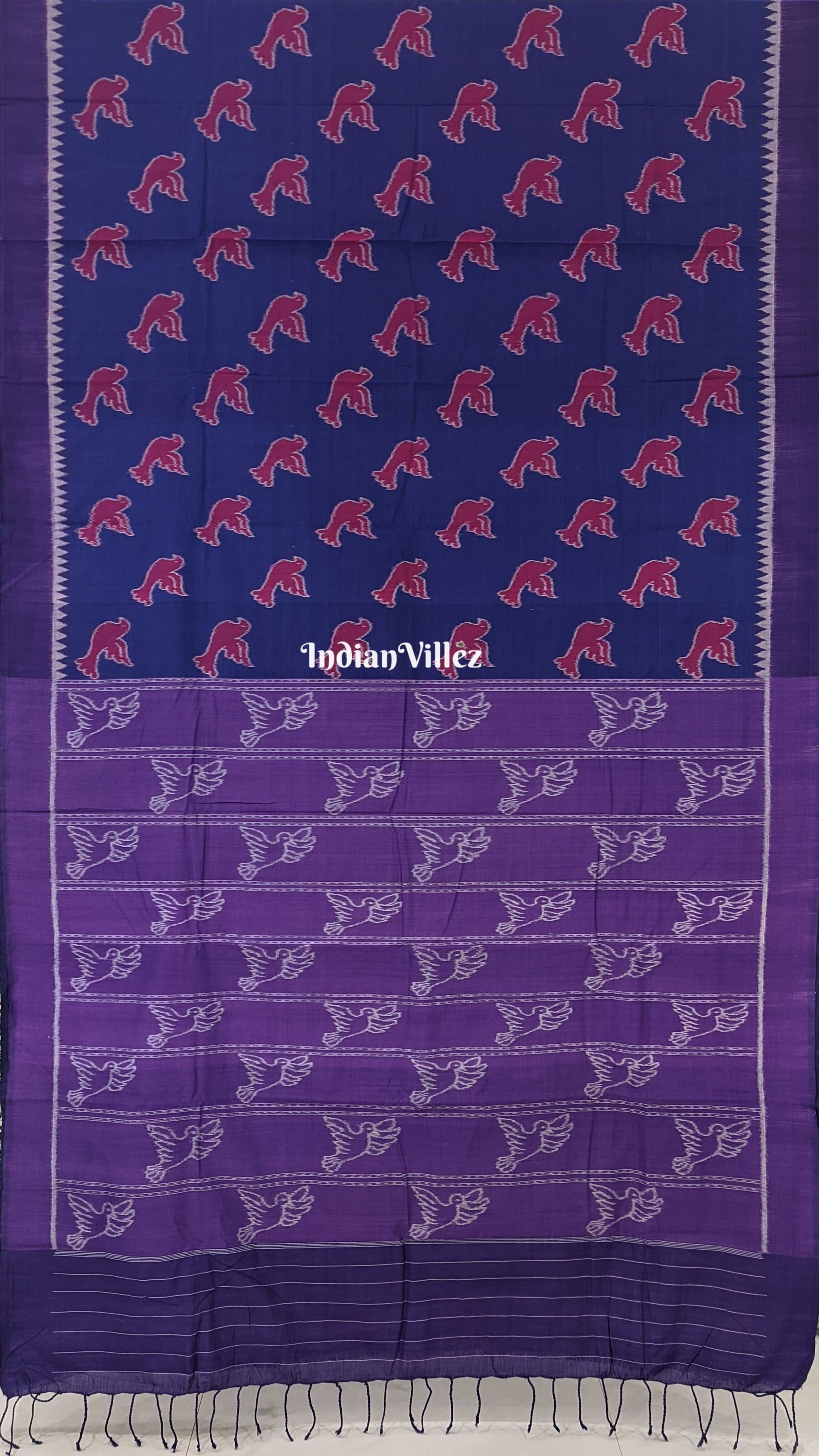 Azo-free Dye Blue Bird Design Contemporary Cotton Saree