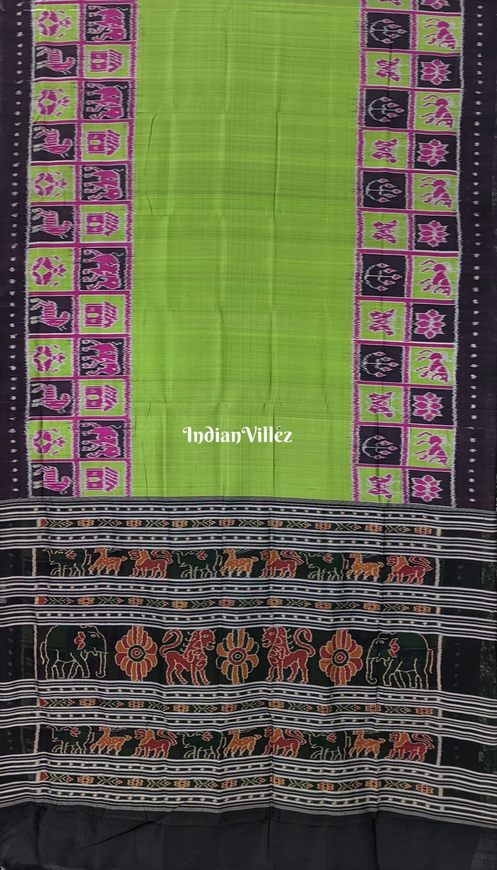 Parrot Green Contemporary Border Nabakothi Silk Saree