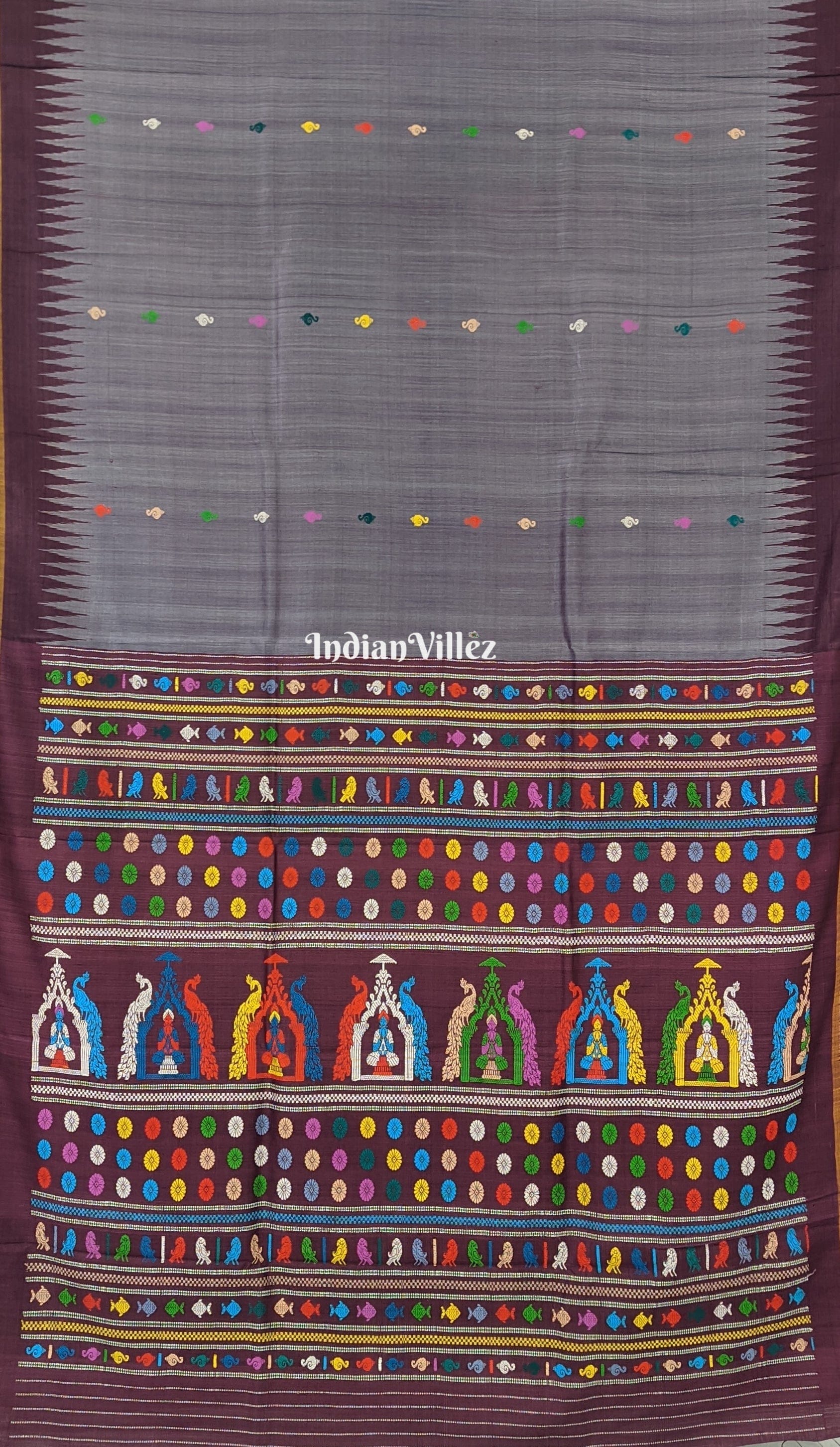 Light Gray Buddha Theme Gopalpur Tussar Silk Saree