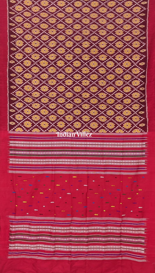 Maroon Odisha Ikat Contemporary Khandua Silk Saree