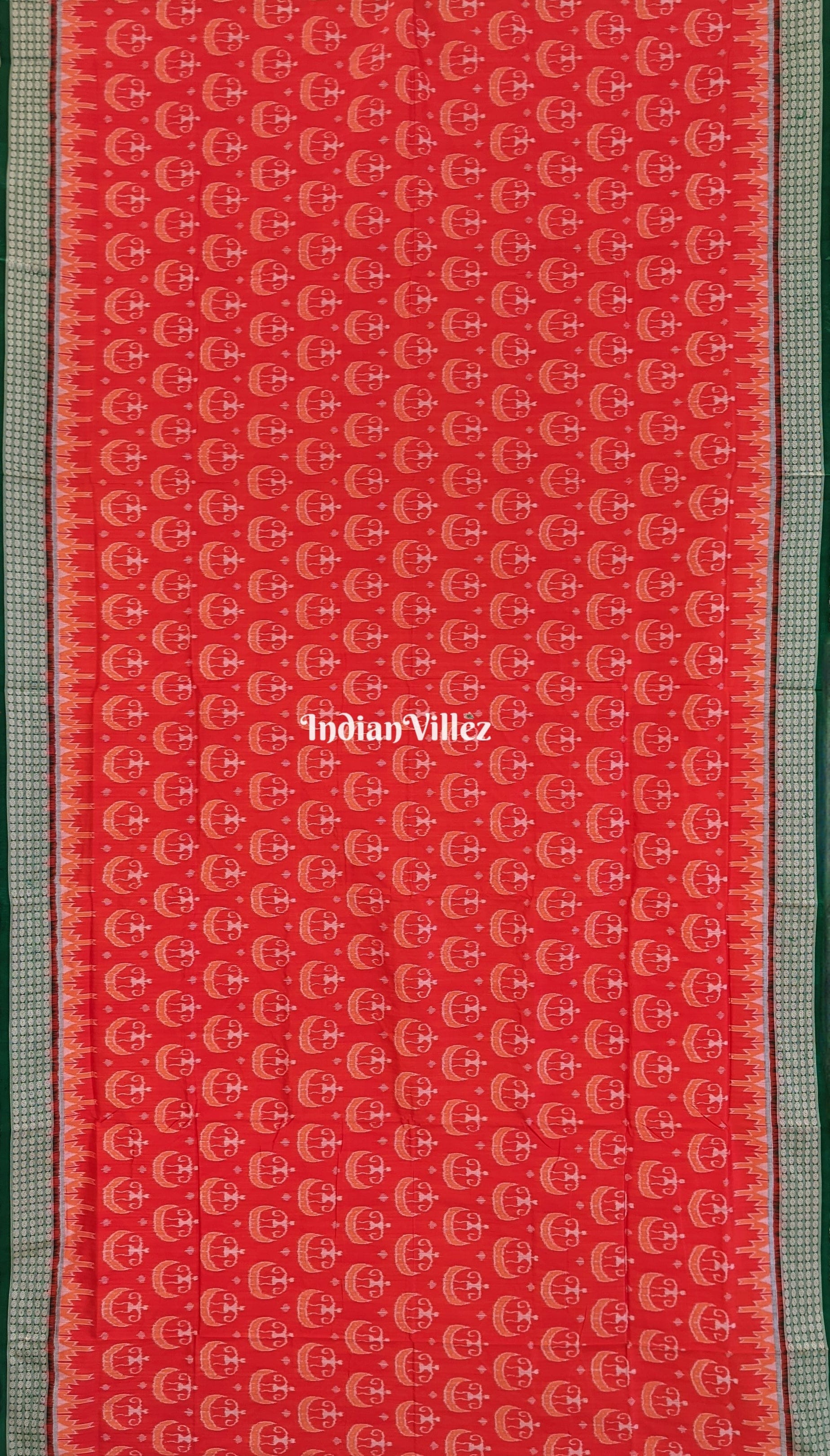 Orange Green Tribal Theme Sambalpuri Silk Saree