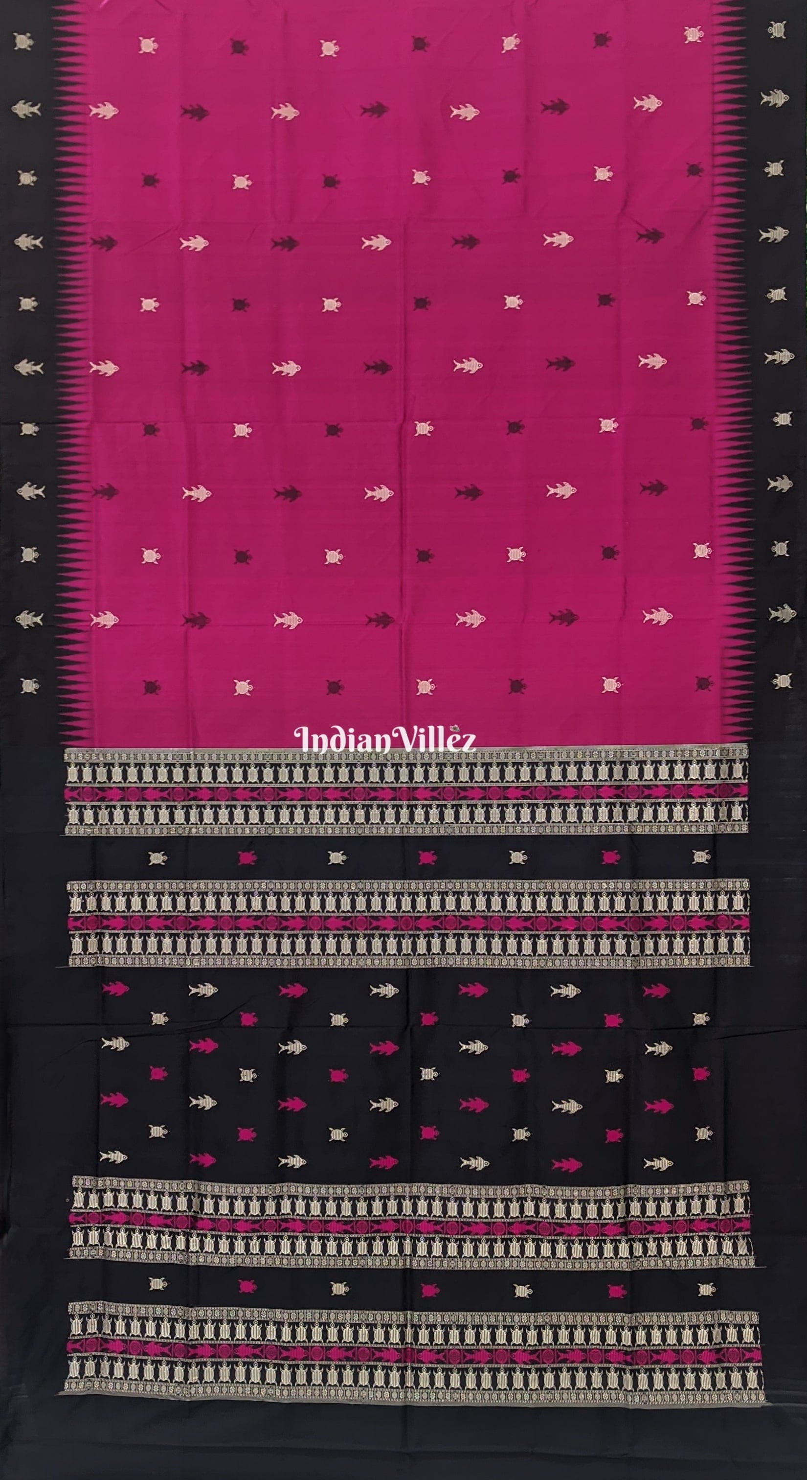 Burgundy Black Habaspuri Inspired Odisha Handloom Bomkai Silk Saree