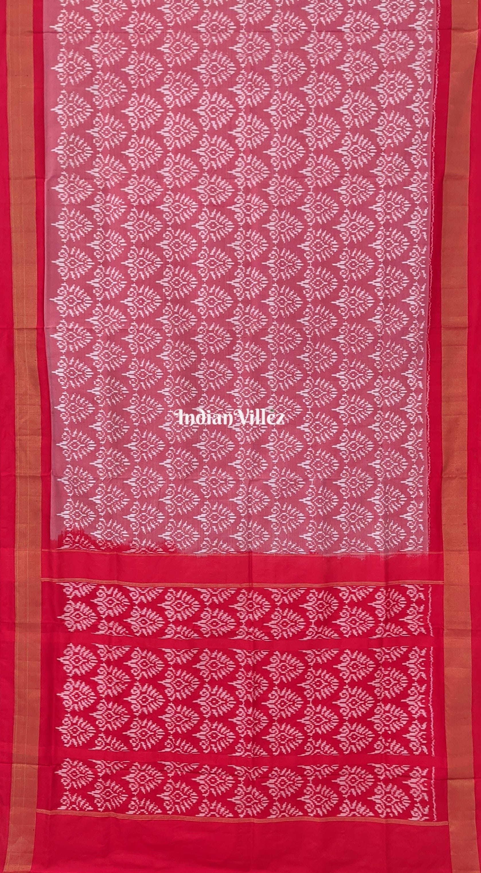 Peach with Red Handloom Pochampally Ikkat Silk Saree