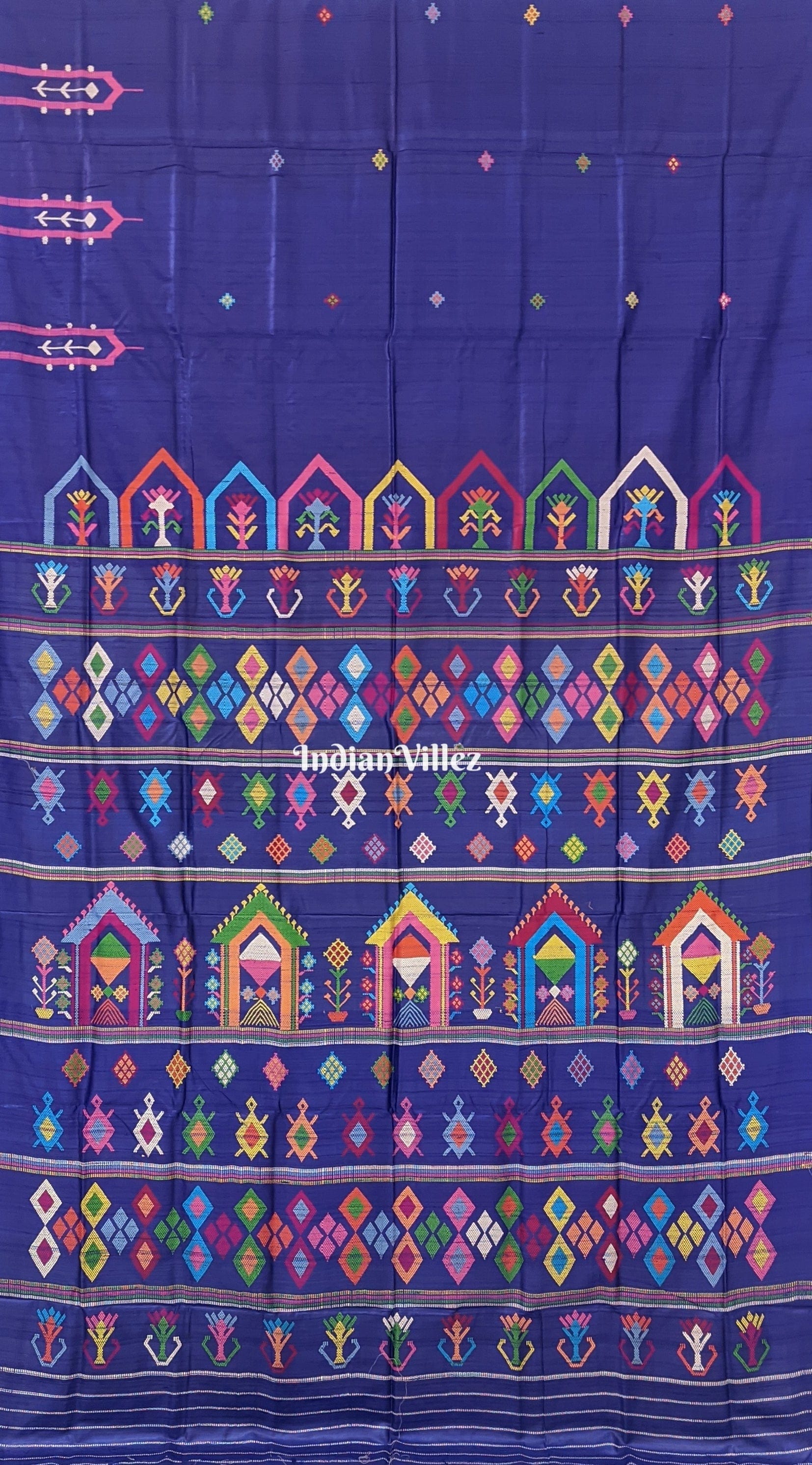 Bluish Dolabedi with Temple Border Tussar Silk Saree