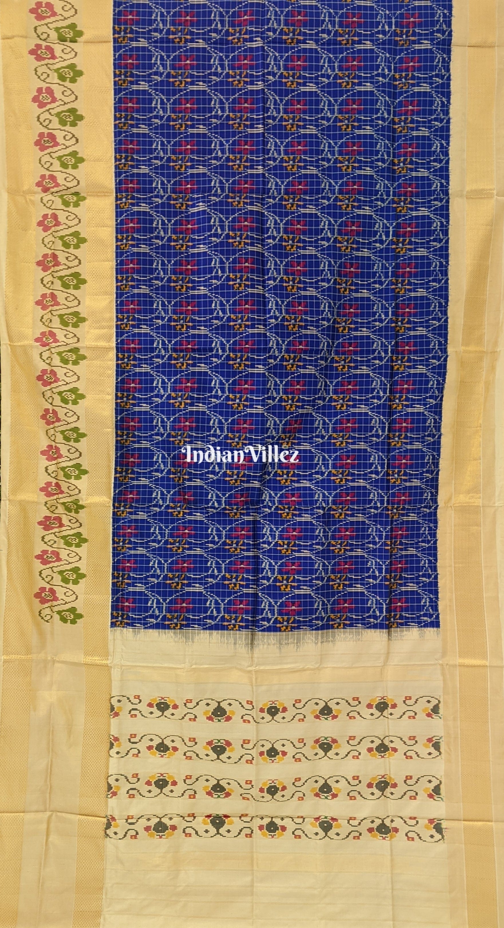 Blue and Cream Silk Handloom Pochampally Ikat Saree