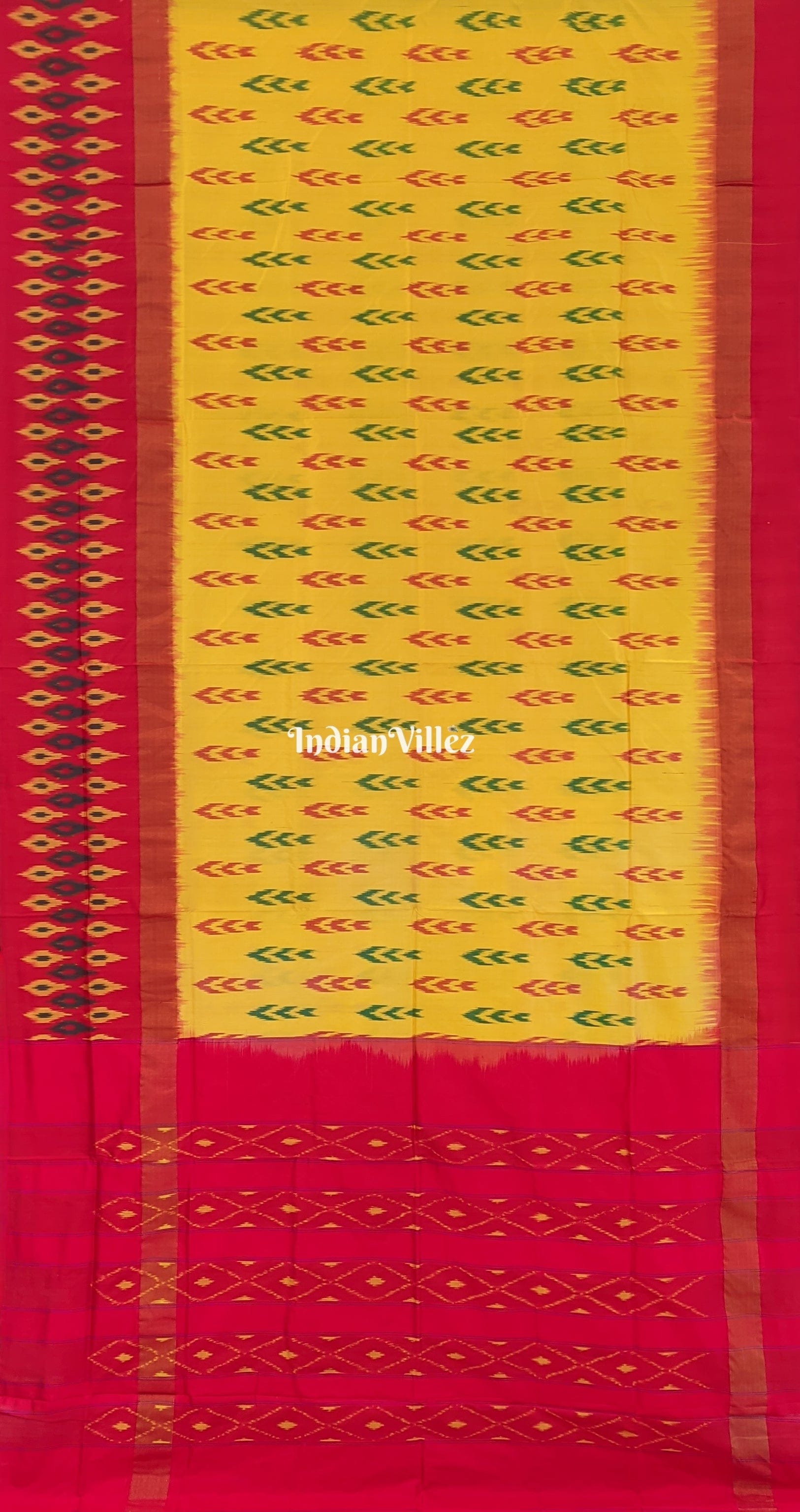 Yellow Red Pochampally Ikat Silk Handloom Saree