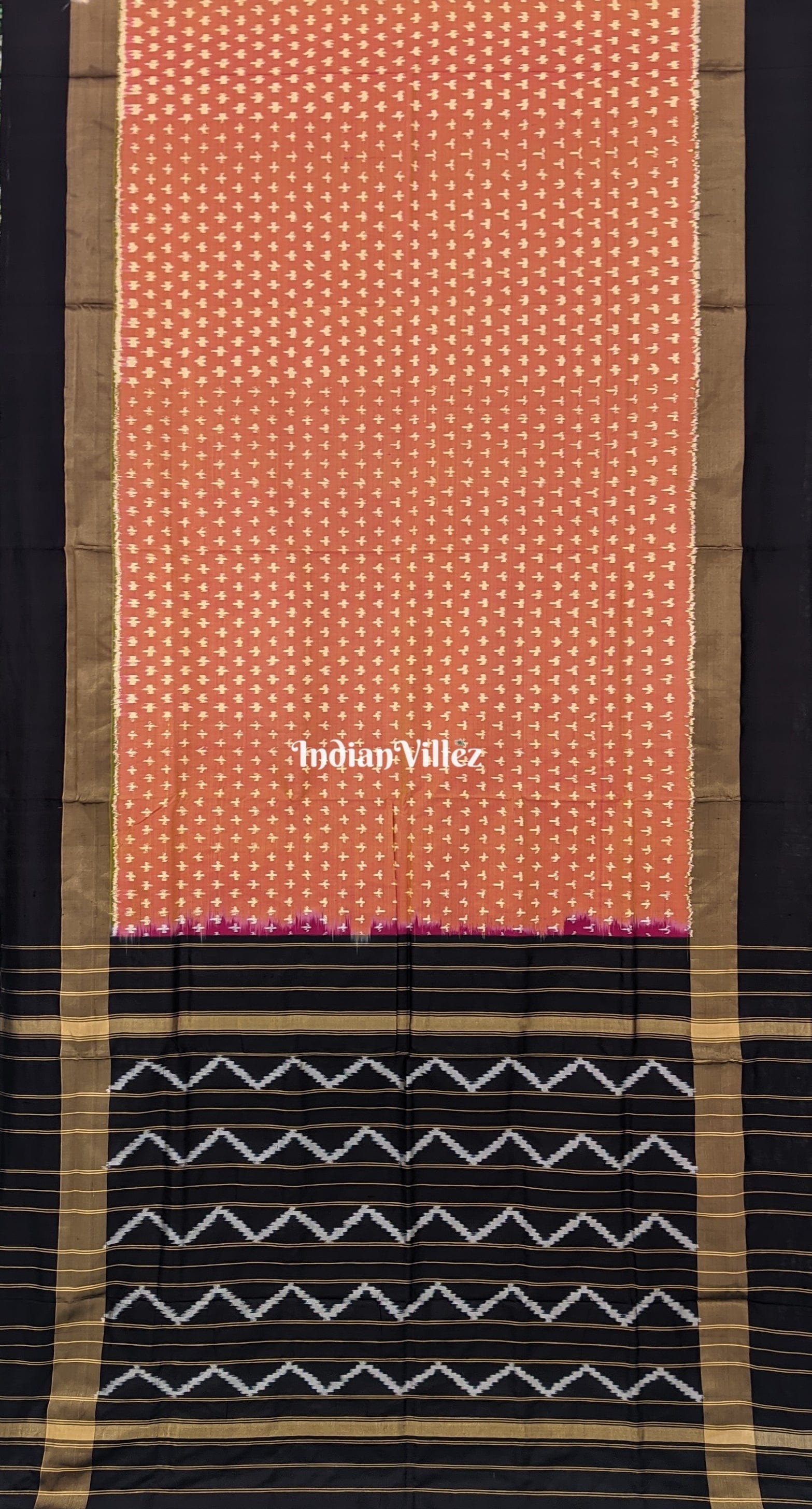 Dual Tone Yellow Pink with Black Pochampally Ikat Silk Saree