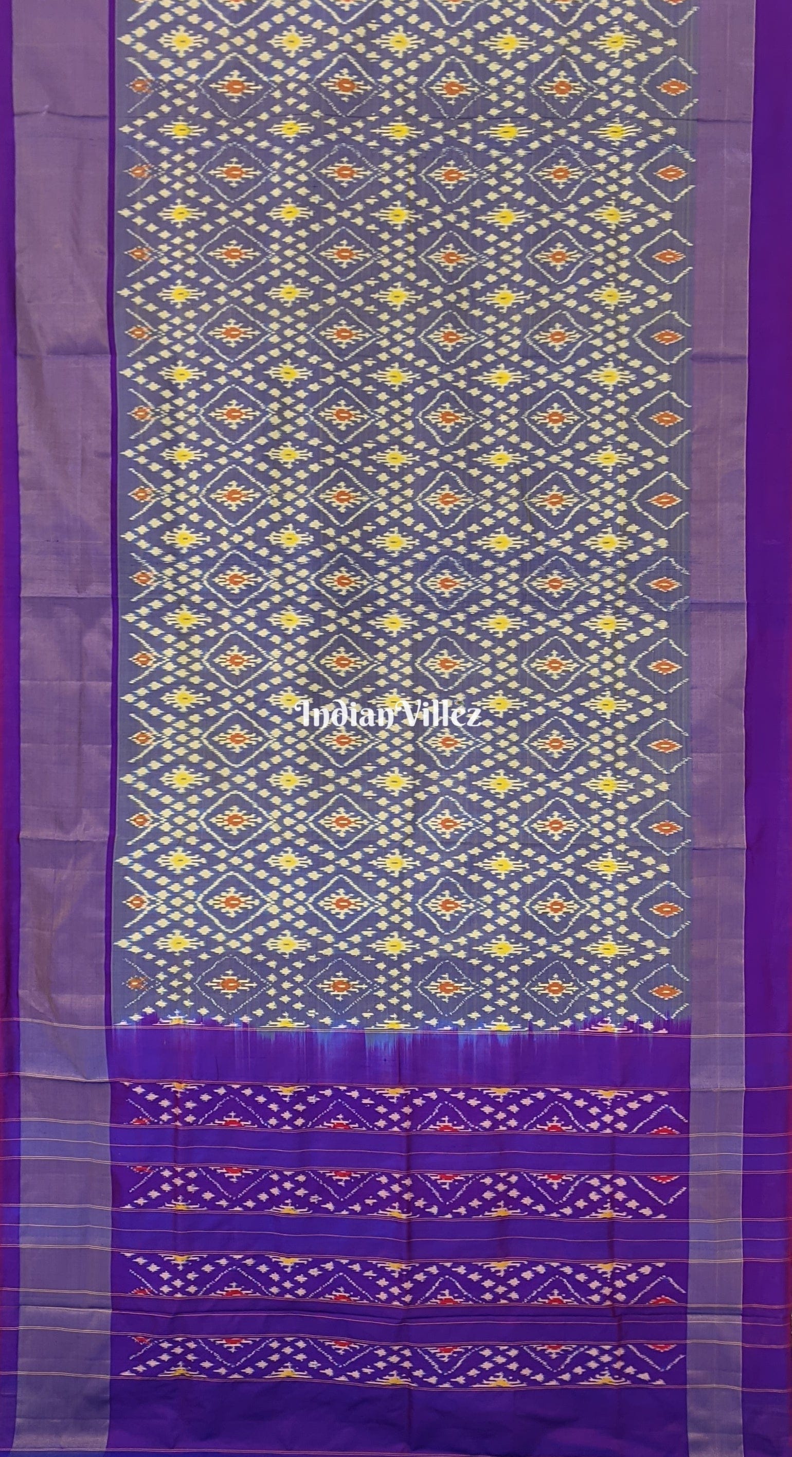 Blue Lemon Yellow Pochampally Ikat Silk Saree