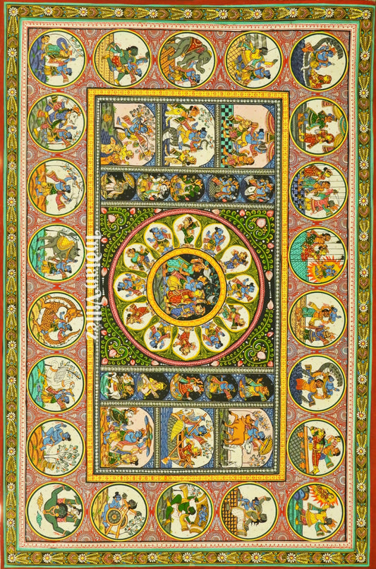 Shri Krishna Life-Story Pattachitra Art Painting For Home Wall Art Decor