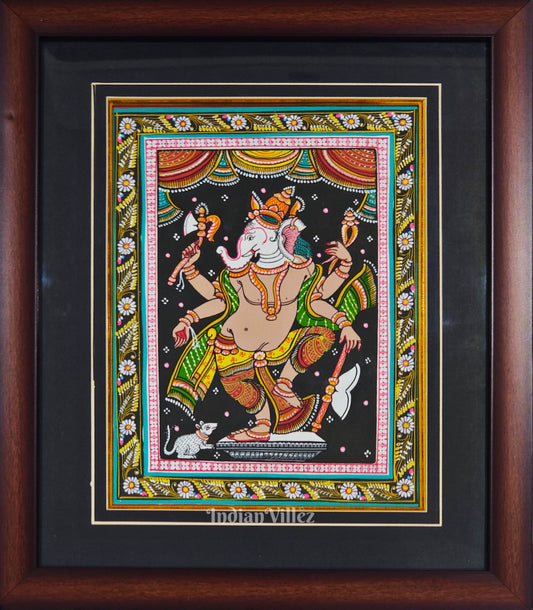 Shree Ganesh Pattachitra Art Painting For Home Wall Art Decor ( With Frame)