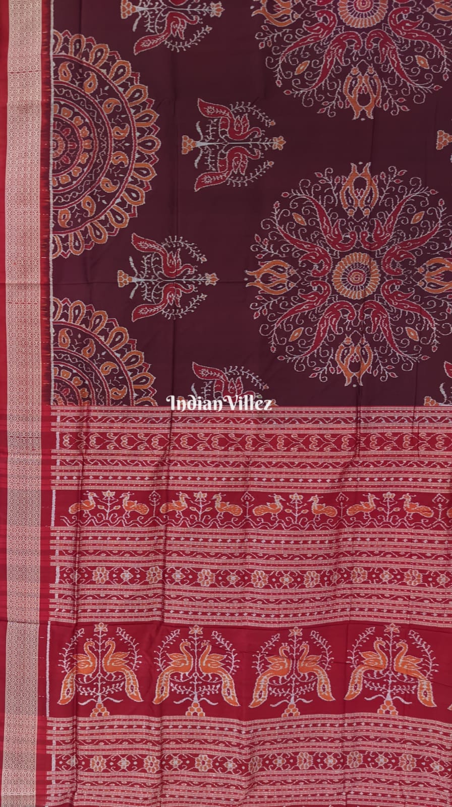 National Award Nominated Brown Red Peacock Bird Sambalpuri Silk Saree