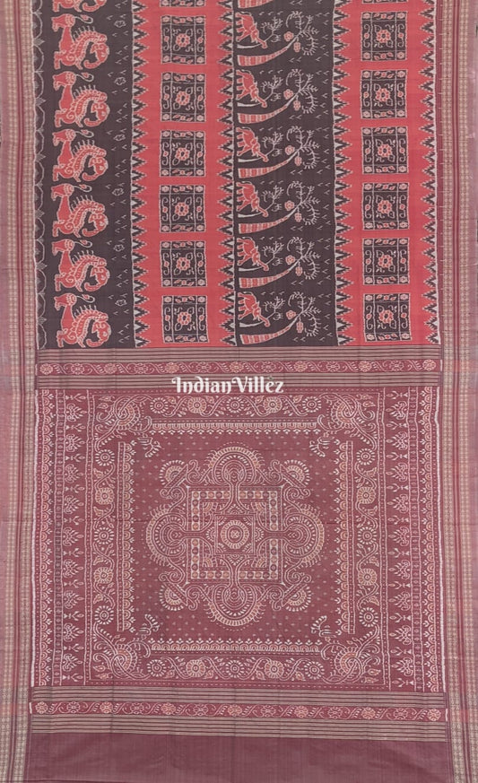 Peach Multicoloured Sambalpuri Ikat Silk Pastel Saree