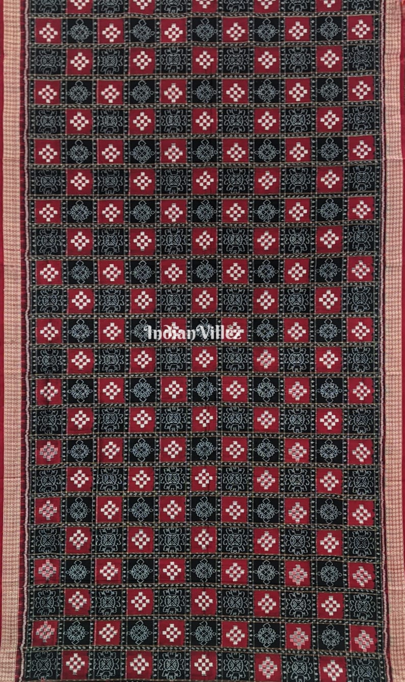 Black Red Body Pasapali Sambalpuri Silk Saree