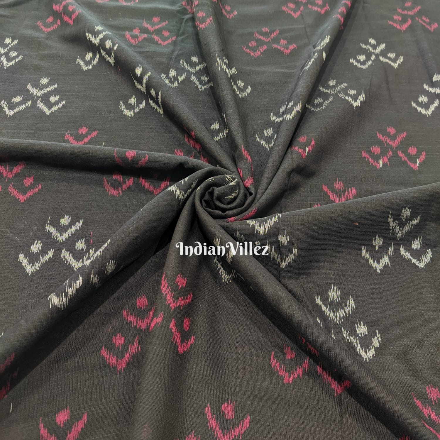 Black Odisha Handloom Sambalpuri Cotton Ikat Dress Material