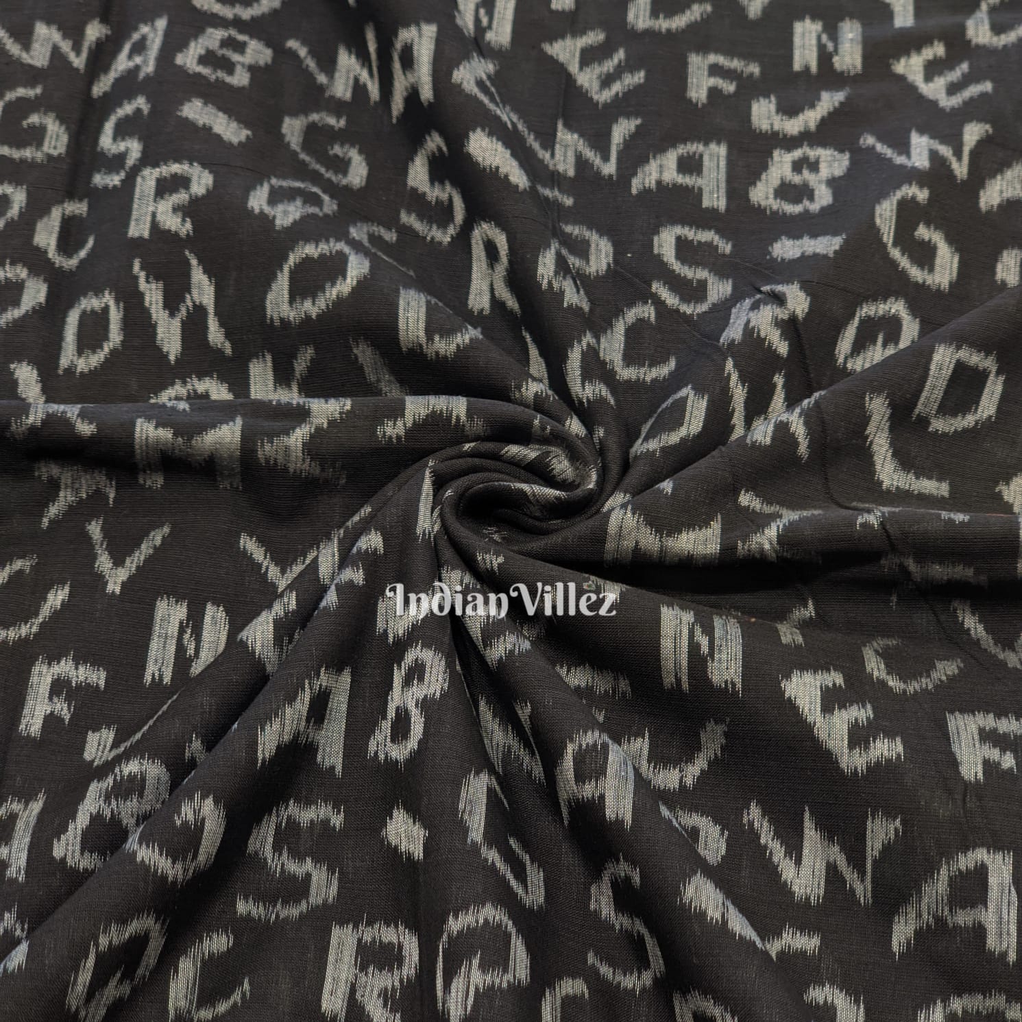 English Alphabet Sambalpuri Ikat Cotton Fabric