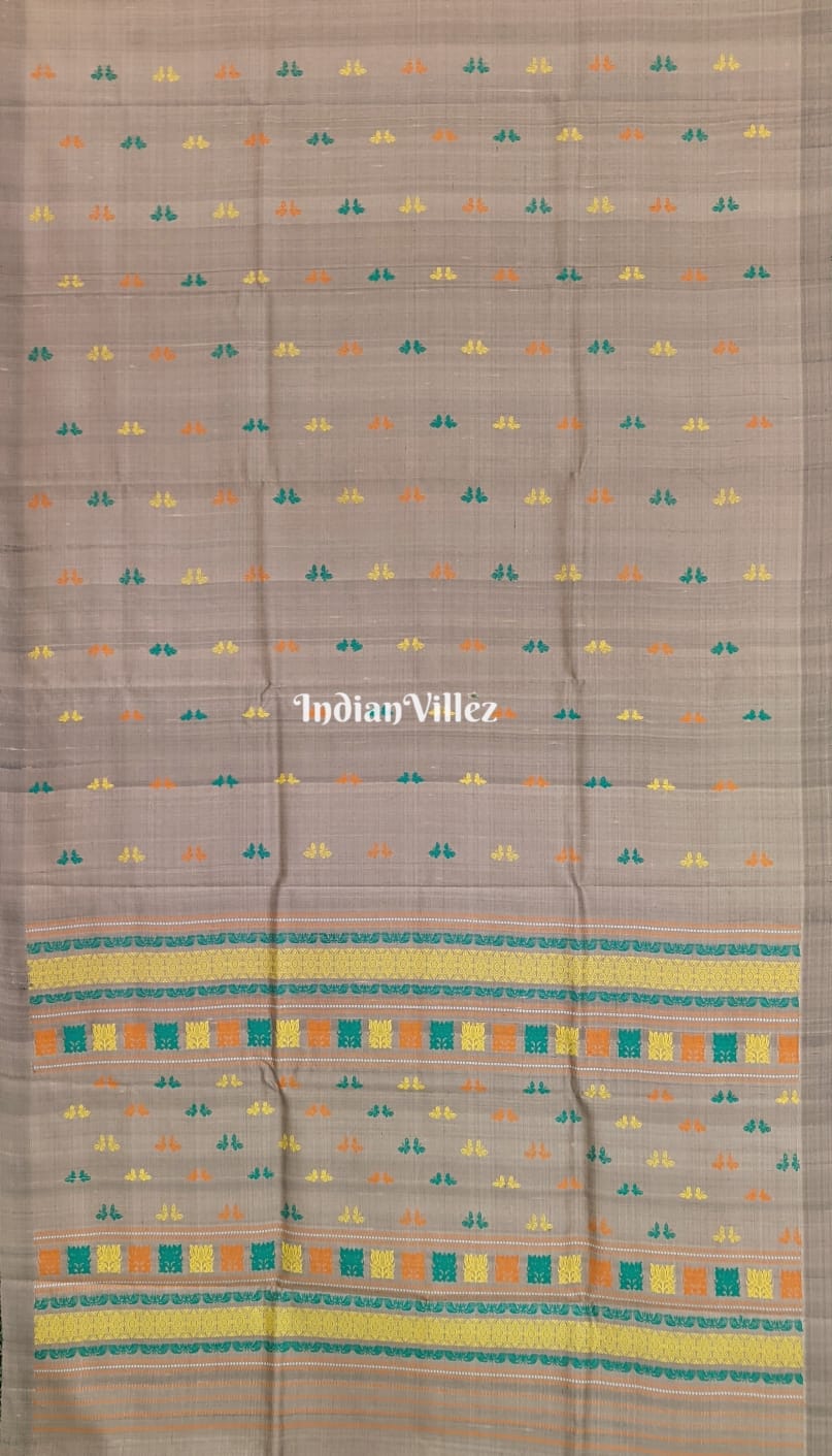 Grey Butterfly Motif Design Gopalpur Tussar Silk Saree