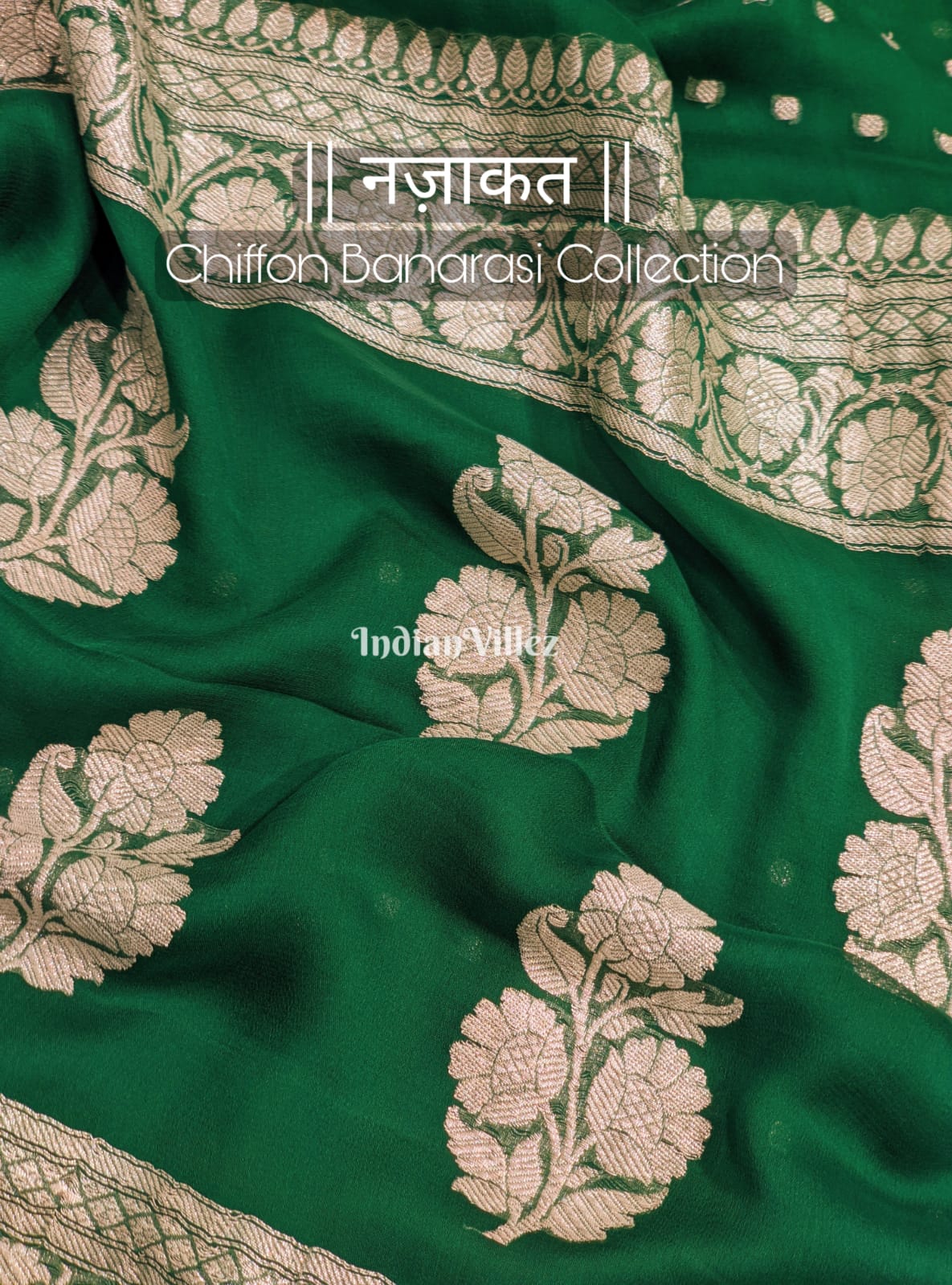 Green Banarasi Khaddi Chiffon Saree