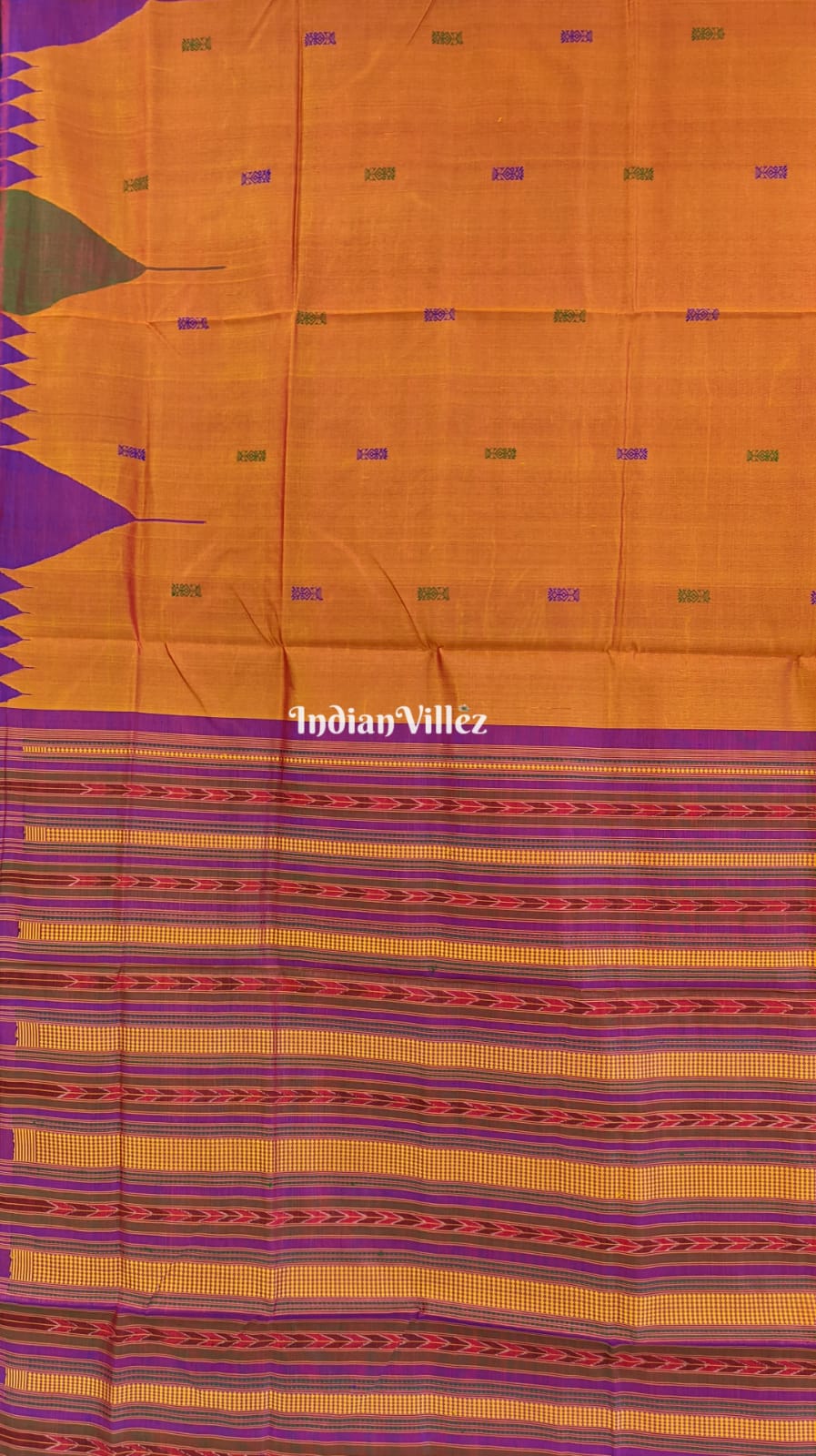Golden Odisha Ikat Sambalpuri Tussar Silk Saree