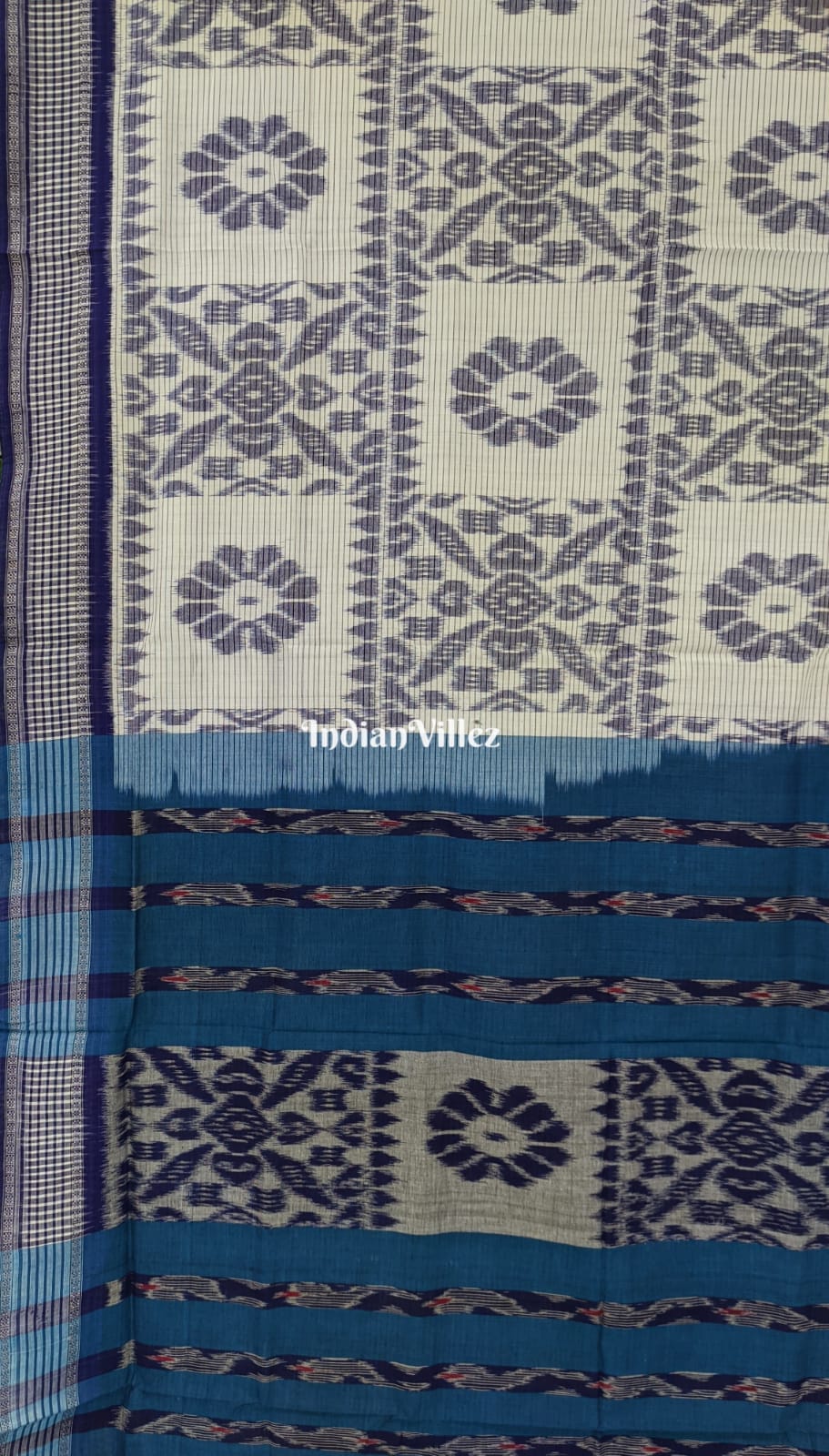 White Blue Computer Design Maniabandha Cotton Saree