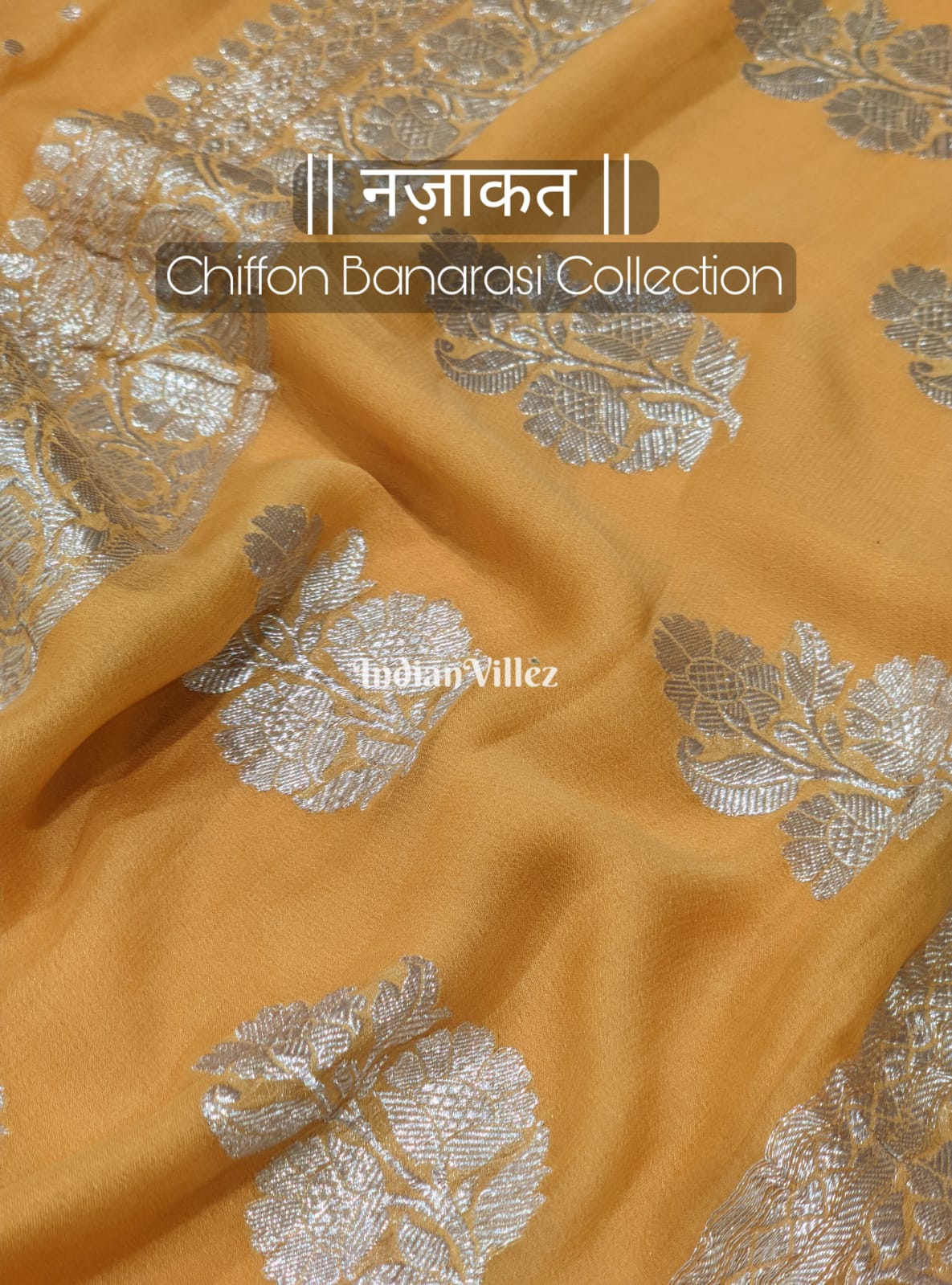 Yellow Banarasi Handloom Khaddi Chiffon Saree