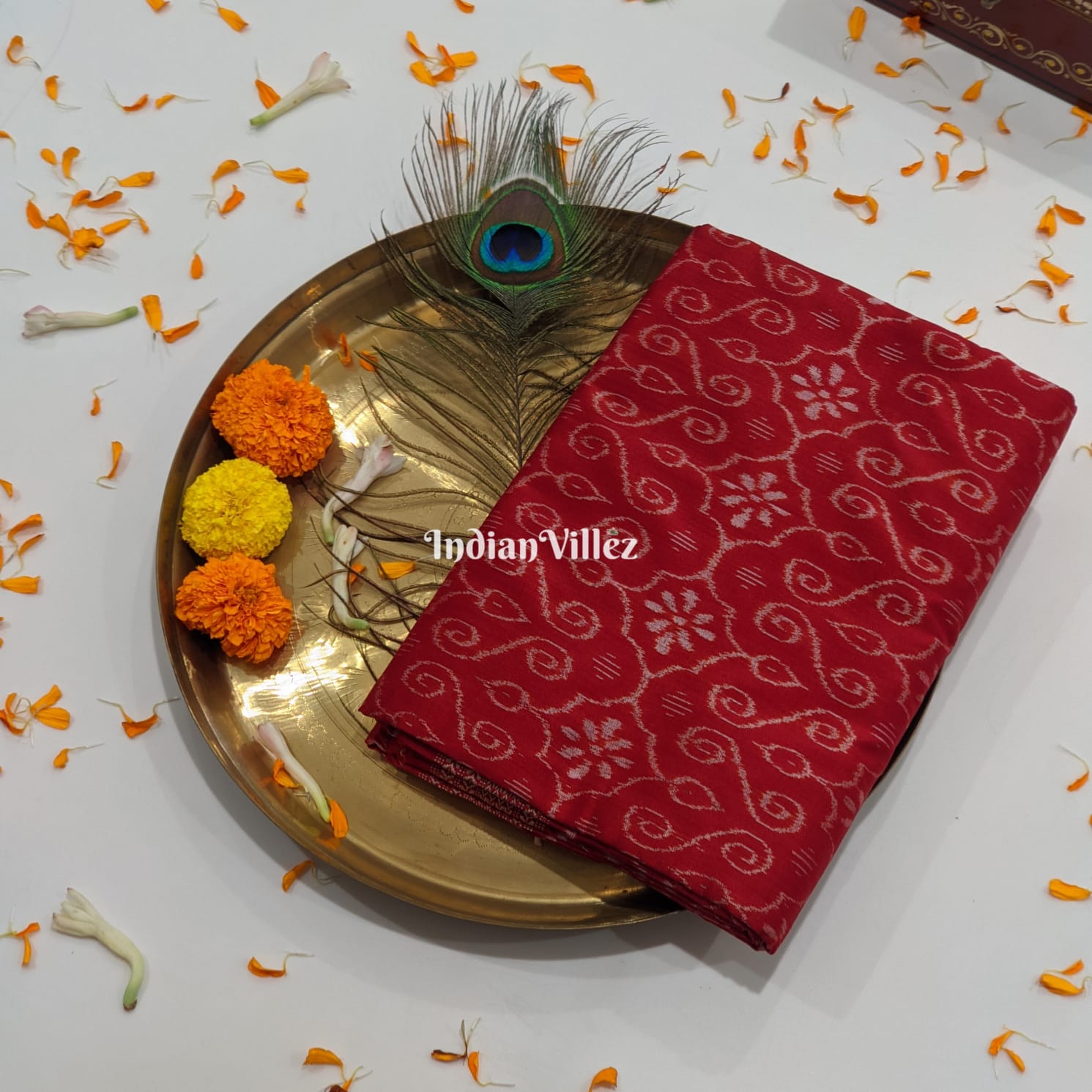 Red Odisha Handloom Natural Dyed Sambalpuri Silk Saree