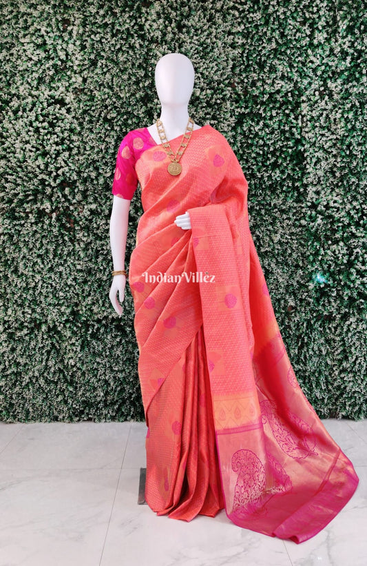 Pink Rani Kanjivaram Silk Saree