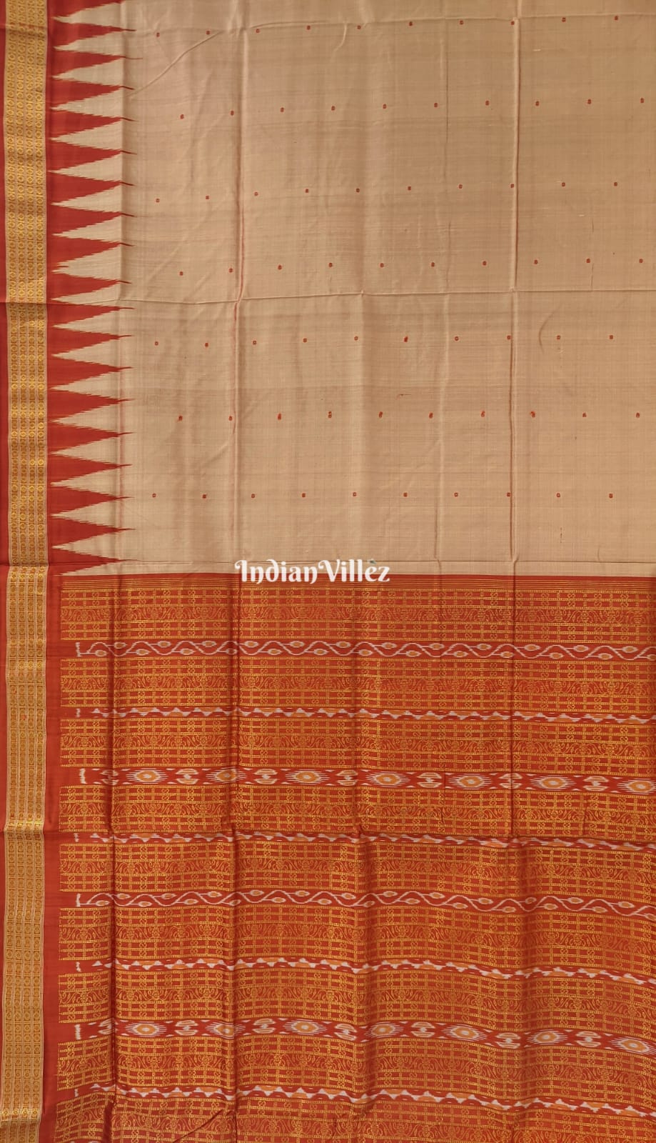Orange and Beige Bomkai Sambalpuri Ikat Silk Saree with Patli Design