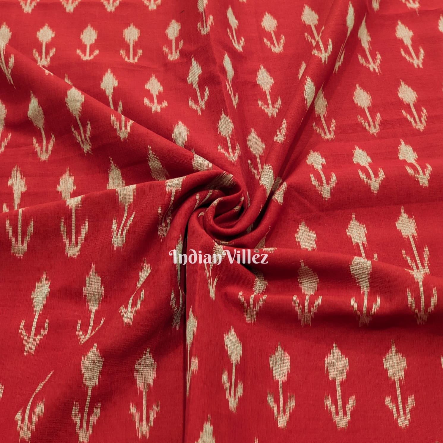 Red Handwoven Pochampally Ikat Cotton Fabric