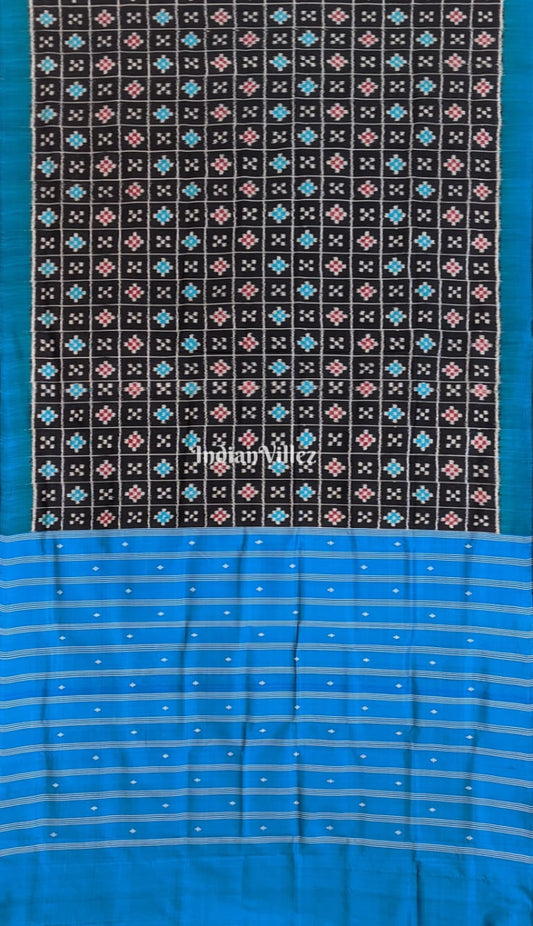 Blue Black Body Pasapali Contemporary Khandua Silk Saree