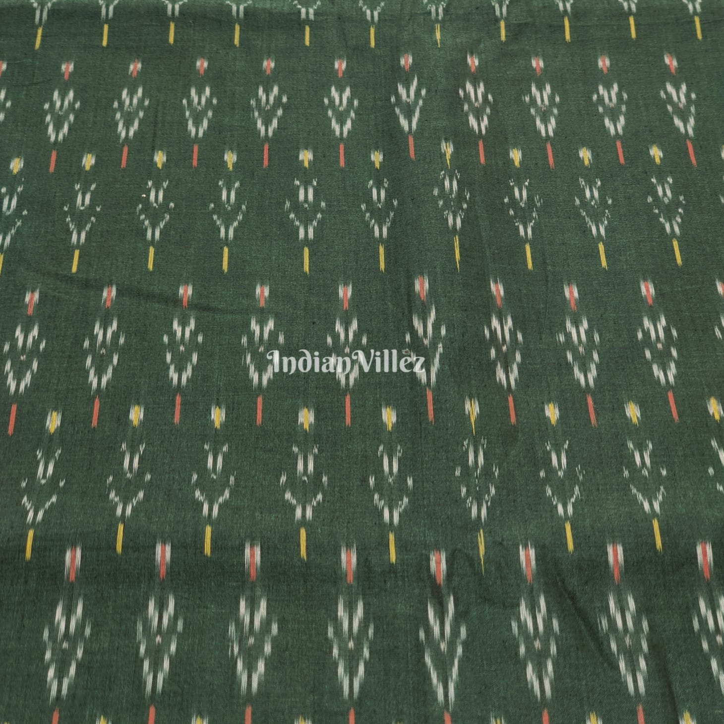 Bottle Green Handwoven Cotton Pochampally Ikat Fabric