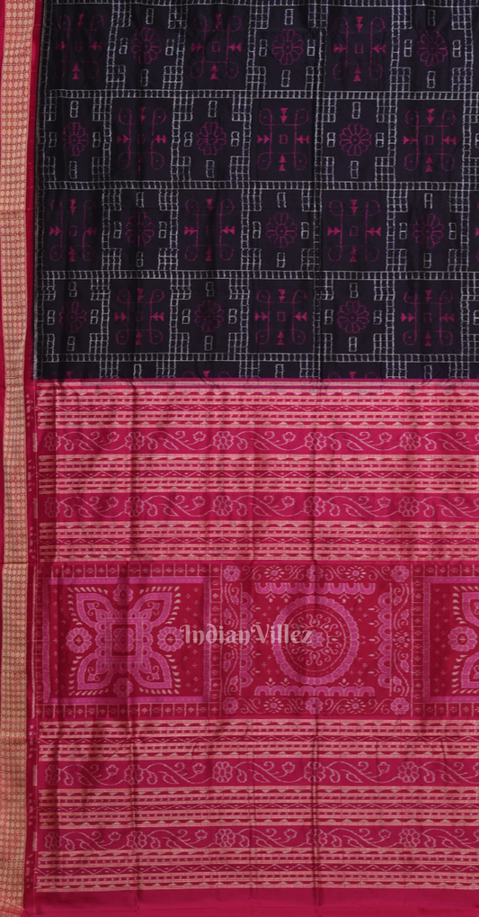Black Pink  Box Design Odisha Ikat Sambalpuri Silk Saree 