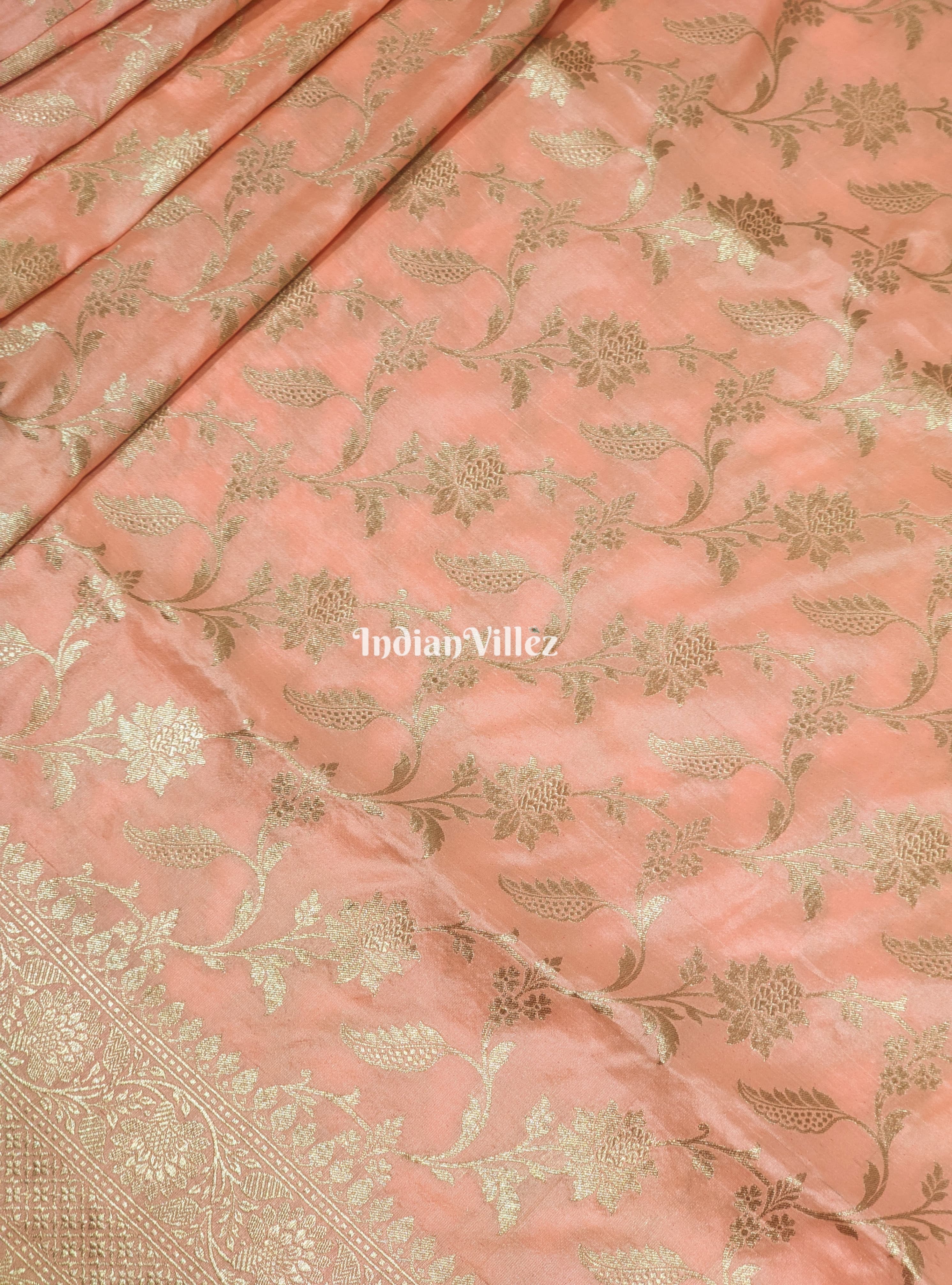 Baby Pink Floral Banarasi Katan Silk Saree