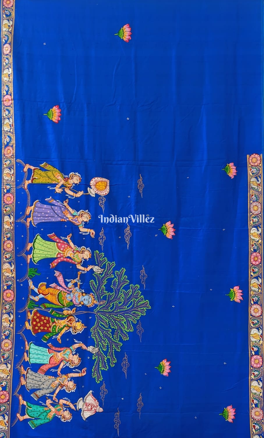 Blue Shree Jagannath Theme Pattachitra Silk Saree