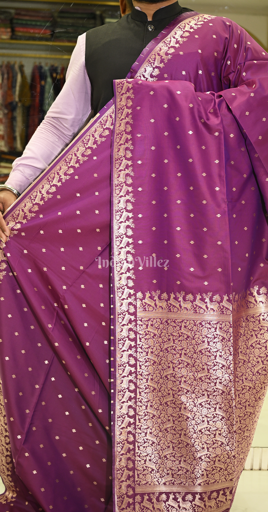 Purple Wine  Butta Butti Design Pure Mashru Satin Silk Banarasi Saree