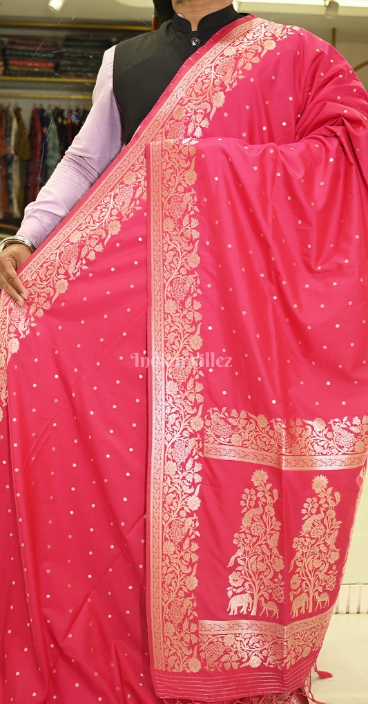 Red Mashru Butta Design Pure Mashru Satin Silk Banarasi Saree 