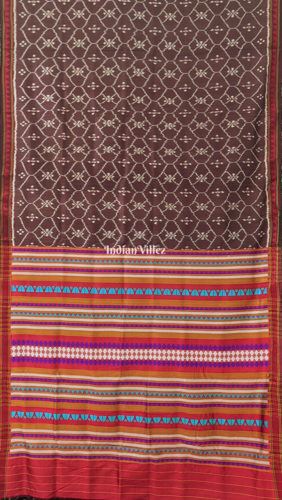 Brown Ganthiapali Theme Contemporary Silk Saree with Dongria Border and Pallu