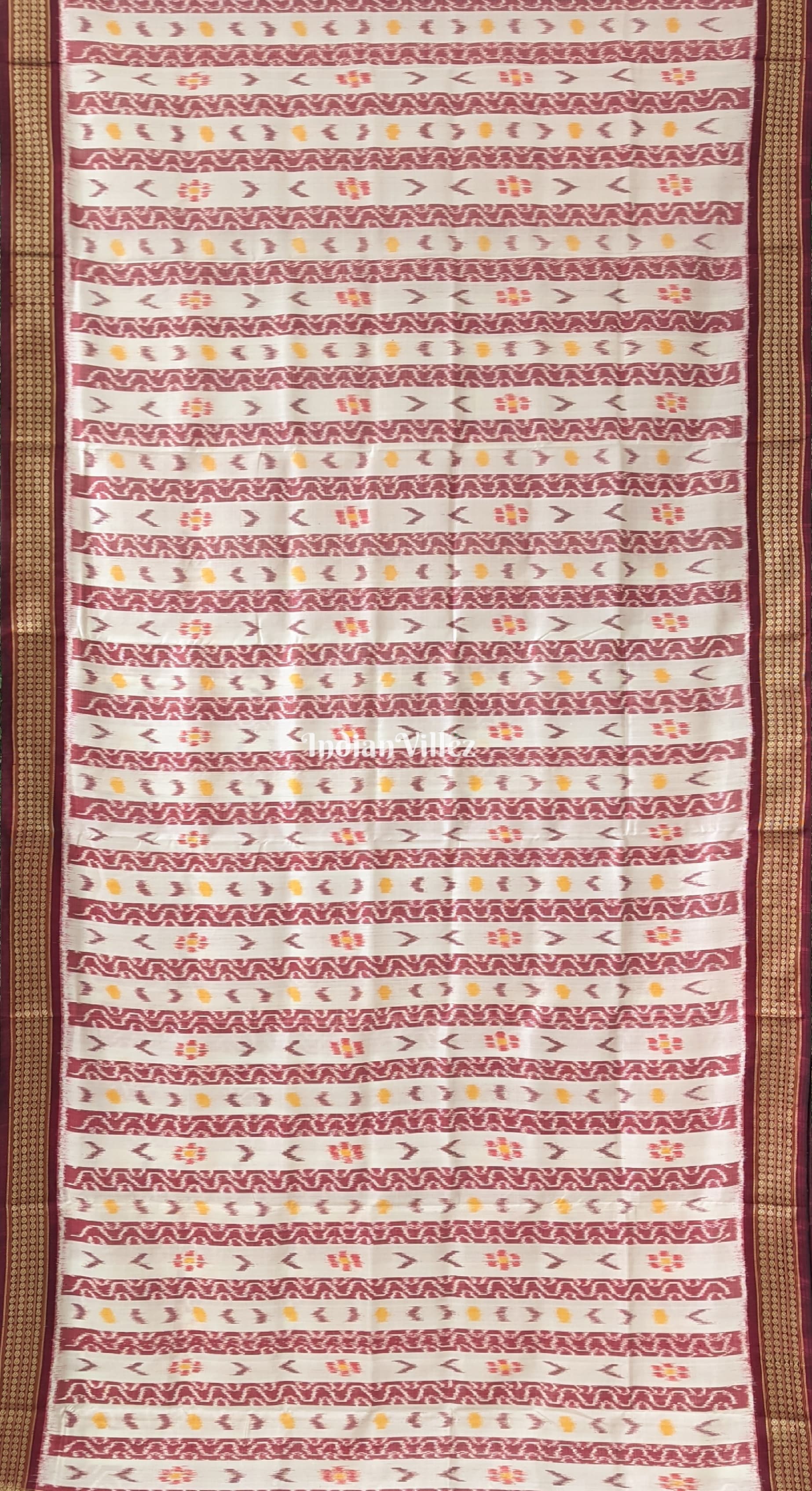 Off-White Odisha Ikat Khandua Silk Saree