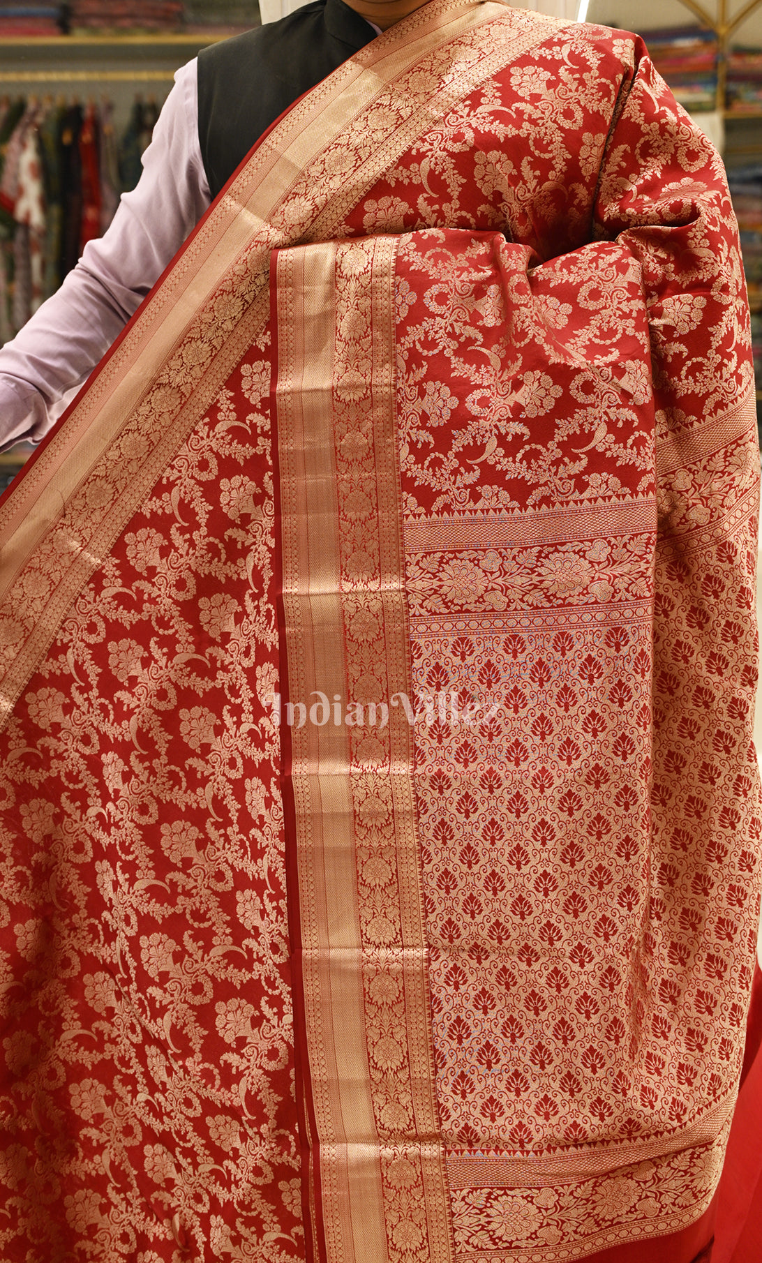 Maroon Red with Golden Floral Brocade Pure Kanjivaram Silk Saree