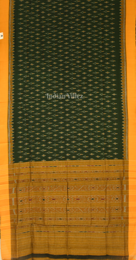 Green Mustard Yellow Mayur Chandrika Odisha Ikat Maniabandha Cotton Saree 