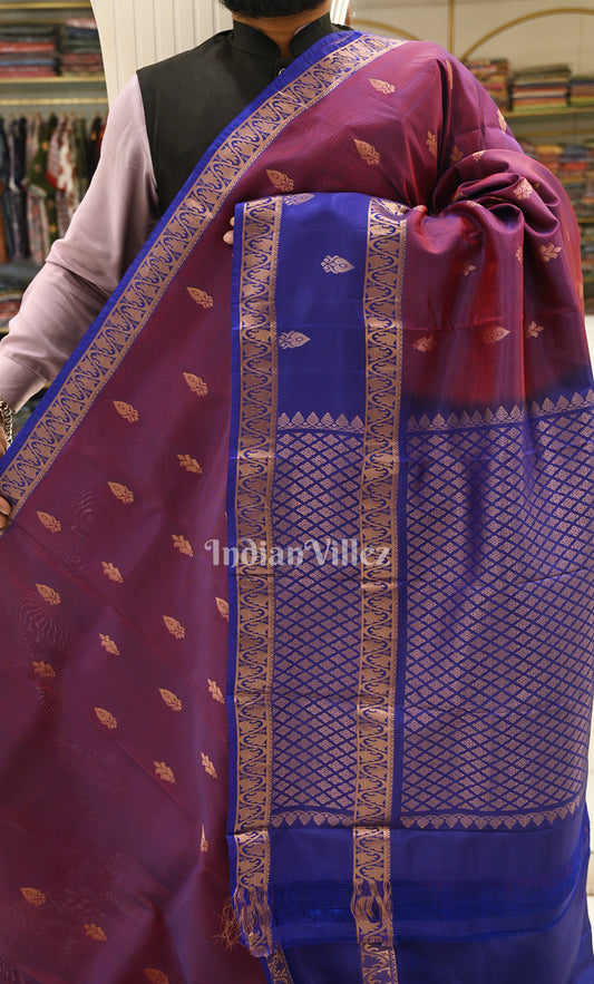 Purple Wine Blue Zari woven Pure Kanjivaram Silk Saree 