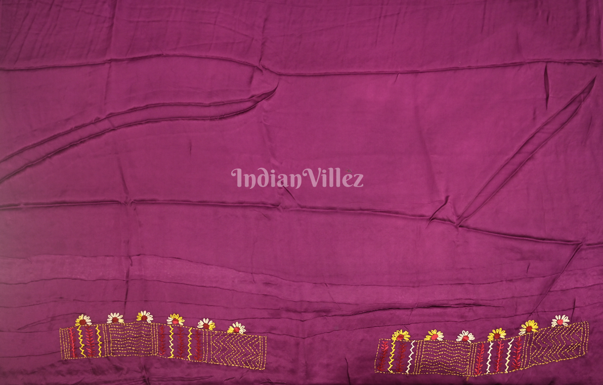 Purple Kutch Embroidery Work Gaji Silk Saree 