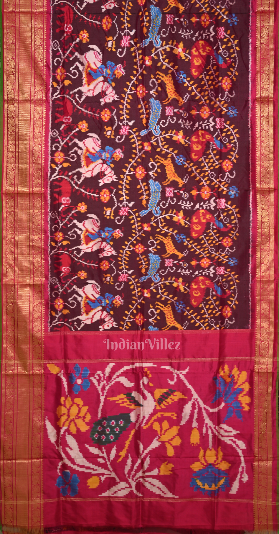 Coffee Rani Pink Pochampally Ikat Silk Saree 