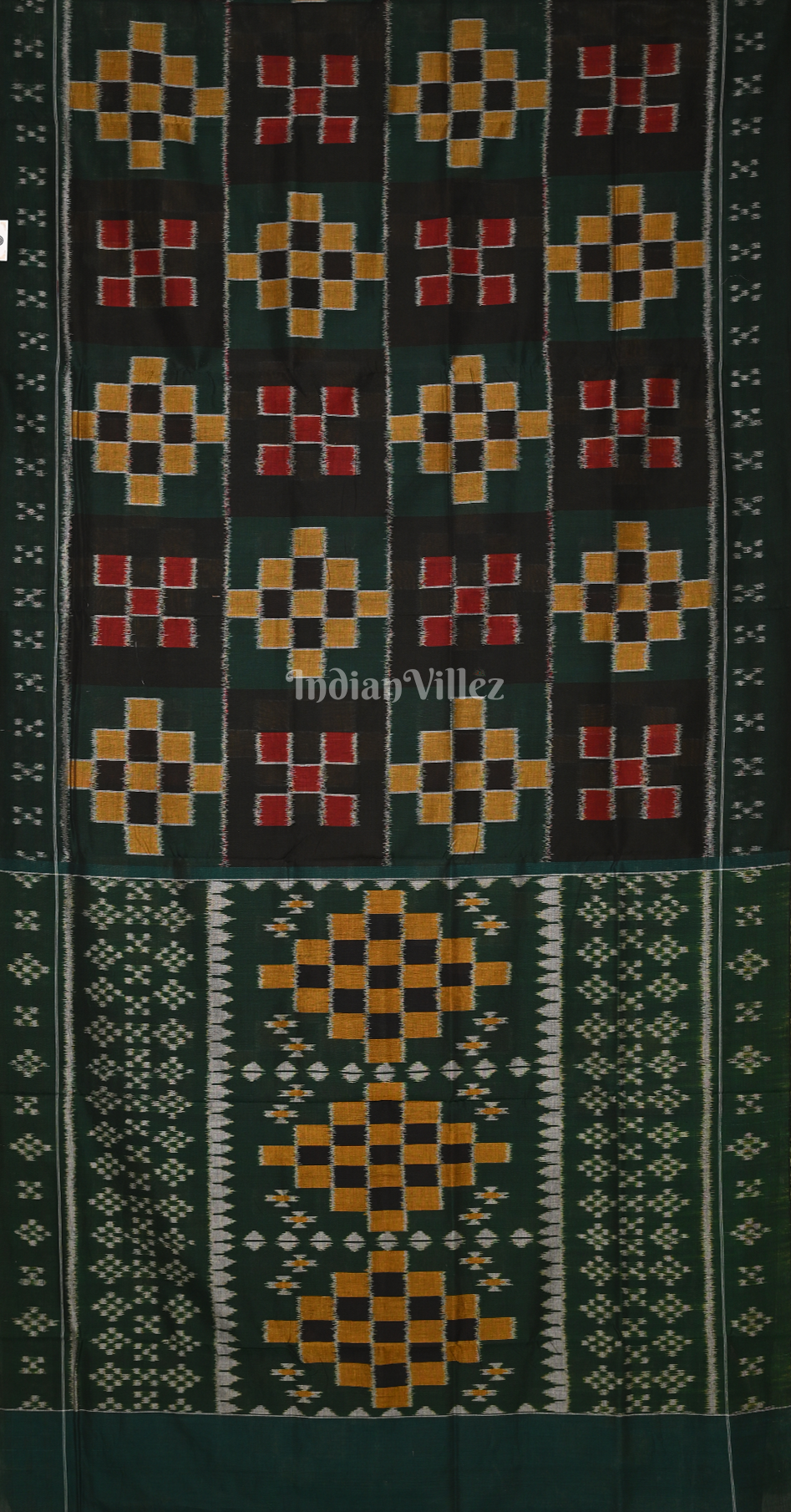 Green Yellow Red  Body Pasapali Odisha Ikat Sambalpuri Cotton Saree