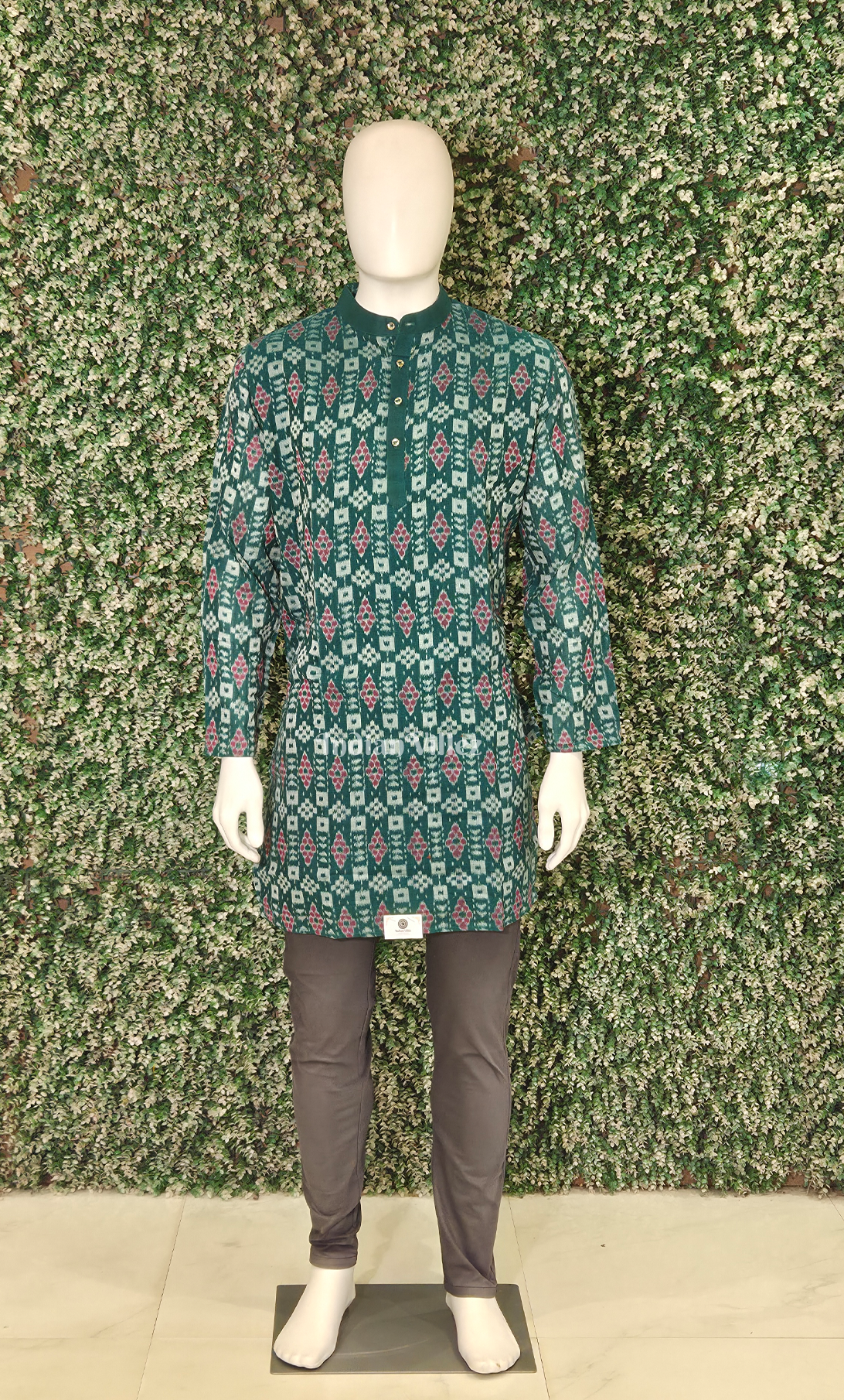 Green Maroon Pasapali Odisha Ikat Cotton Kurta for Men 