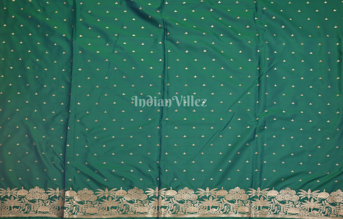Leaf Green Peacock Design Mashru Satin Silk Banarasi Saree 