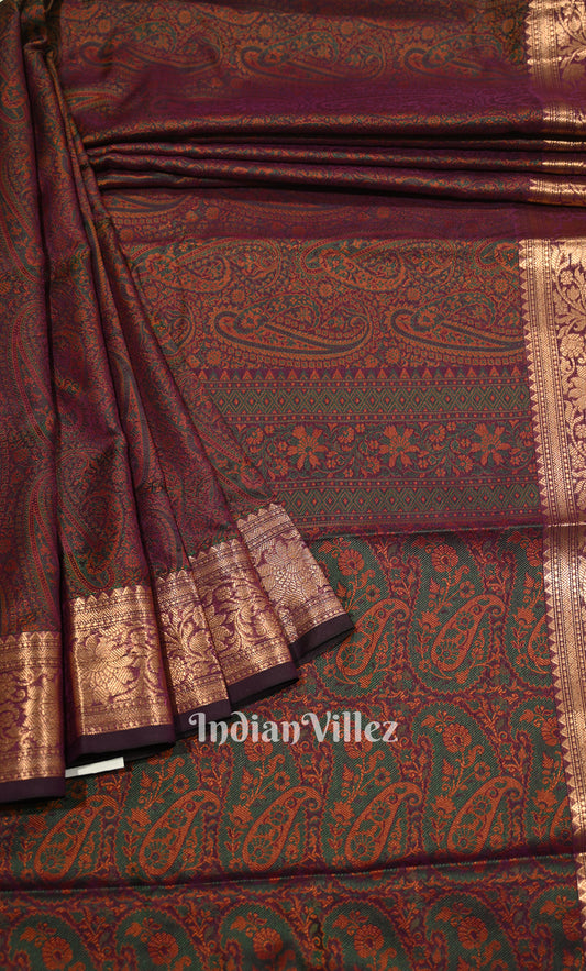 Maroon Dual Tone Tanchoi Silk Banrasi Saree