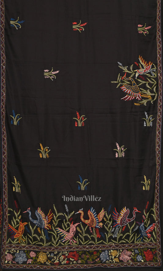 Black Tussar Silk Saree with Hand Embroidery 
